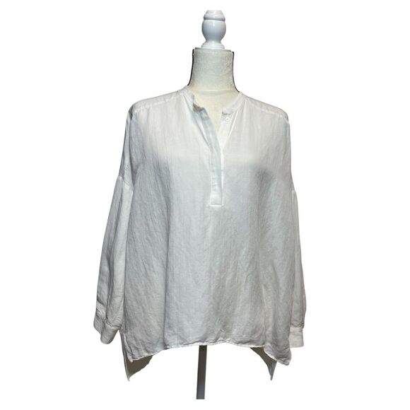 Zara White Button-Up Linen Blouse Size Small - Picture 1 of 14